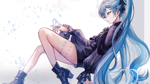 Hatsune Miku Vocaloid Artwork Anime Anime Girls Long Hair Blue Hair Twintails Boots Profile Long Sle 4096x2901 wallpaper