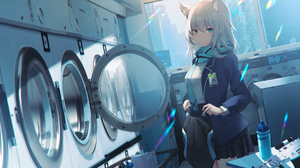Blue Archive Shiroko Blue Archive Washing Machine Animal Ears Video Games Blue Eyes Anime Girls Fox  3840x2160 Wallpaper