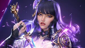 Yihao Ren Artwork Fantasy Art Fantasy Girl Sword Weapon Women With Swords Long Hair Women Looking At 1920x1085 Wallpaper