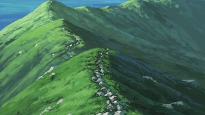 Kuroneko No Pei Digital Painting Mountain Pass Green Clear Sky Moss Grass Portrait Display Rocks Sky 1522x2048 Wallpaper