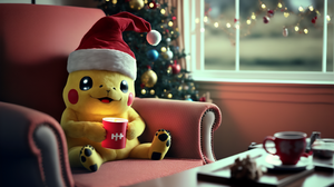 Ai Art Pikachu Pokemon Christmas Santa Hats Holiday 3060x2048 Wallpaper