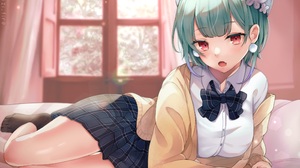 Anime Anime Girls Hololive Virtual Youtuber Uruha Rushia In Bed Green Hair Red Eyes Berets School Un 2300x1739 Wallpaper
