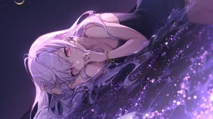 Anime Anime Girls Ttosom Artwork Purple Hair Long Hair Pink Eyes Dress In Water Night Lying On Side 4324x3000 Wallpaper