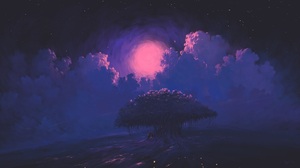 Digital Painting Night Moon Trees Clouds Water Romantic BisBiswas 1920x1080 Wallpaper