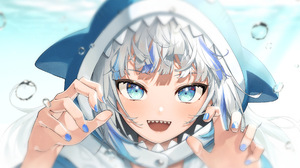 Anime Anime Girls Gawr Gura Hololive Virtual Youtuber Silver Hair Blue Eyes Kabu 3353x2000 Wallpaper