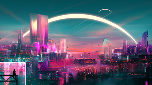 JoeyJazz Cityscape Science Fiction Fantasy Art Futuristic City 2560x1440 wallpaper