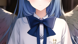 School Uniform Students Blue Hair Angel Black Eyes Classroom Anime Girls Angel Wings Wings Schoolgir 2048x3072 Wallpaper