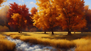 Fall Ai Art Leaves Warm Colors Landscape Nature Trees 5120x3072 Wallpaper