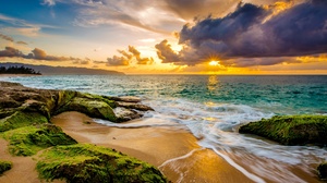 Sunset Sun Sunbeam Ocean Sea Hawaii Coast Horizon 3841x2160 Wallpaper