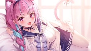 Anime Anime Girls Artwork Hololive Virtual Youtuber Minato Aqua Cat Girl Purple Hair Braids Purple E 2400x1694 wallpaper