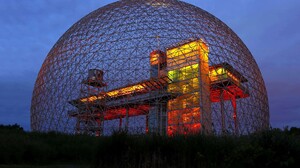 Architecture Modern Sphere Night Sky Arena Nature Grass Building Pipes Montreal Canada Expo 67 1920x1080 Wallpaper