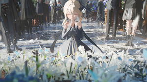 Void 0 Anime Anime Girls Genshin Impact Lumine Genshin Impact Flowers Praying Closed Eyes Blonde 3360x1440 Wallpaper