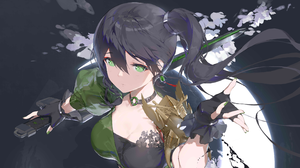 Anime Anime Girls Artwork Green Eyes Sword Ponytail Tattoo Side Ponytail Looking At Viewer Black Hai 3840x2160 Wallpaper