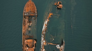 Aerial Birds Eye View Nature Landscape Sea Ship Wreck Shipwreck Rust Abandoned Water 1500x2250 Wallpaper