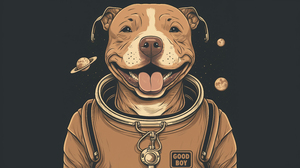 Ai Art Illustration Dog Pit Bull Astronaut Minimalism Planet Simple Background Tongue Out Animals Lo 4579x2616 Wallpaper