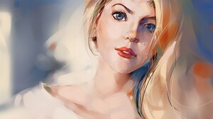 Artistic Drawing Woman Girl Blonde Face Blue Eyes 2317x1058 Wallpaper