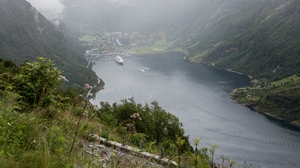 Landscape Norway Water Mountains Nature Fjord Flowers Boat Village 1920x1080 Wallpaper