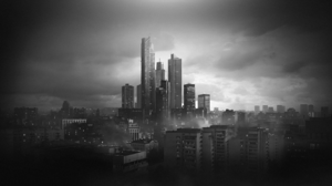 Escape From Tarkov Video Games City Digital Art Monochrome Clouds Scyscrapers Russia 5374x2635 Wallpaper