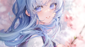 Anime Anime Girls Blue Hair Smile Cherry Blossom Blue Eyes 1071x1500 Wallpaper