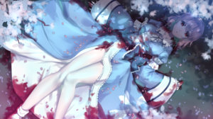 Anime Anime Girls Legs Dress Blue Dress Red Eyes Japanese Clothes Saigyouji Yuyuko Touhou 2960x1600 Wallpaper