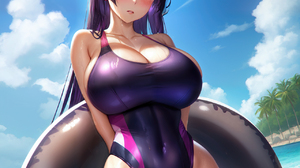 Anime Anime Girls Stable Diffusion Ai Art Artwork Digital Art Blushing Purple Hair Purple Eyes Wet S 1280x1280 Wallpaper