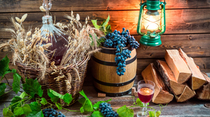 Grapes Wine Barrel Lantern Basket Log Glass 5760x3840 Wallpaper