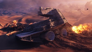 Star Wars Star Destroyer TiE Fighter Sand Desert Crash Star Wars Ships Wreck Imperial Forces 4800x2075 Wallpaper