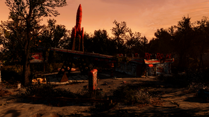 Fallout 4 Video Games Red Rocket Fallout Video Game Art Trees Sunset Glow CGi 2560x1440 Wallpaper
