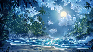 Christian Benavides Digital Art Fantasy Art Beach Moonlight Landscape Palm Trees Trees Clouds Artwor 3840x2160 Wallpaper