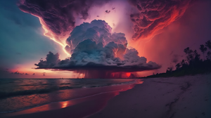 Ai Art Colorful Clouds Beach Storm Water Sand 3136x1792 Wallpaper