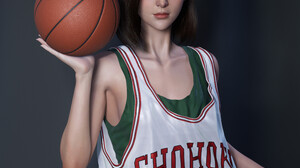 ArtStation Digital Art Asian Women Basketball CGi Render Sport 3840x4139 Wallpaper