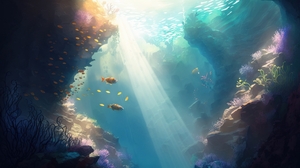 Ai Art Underwater Digital Painting Coral Reef In Water Water Fish Animals 4579x2616 Wallpaper