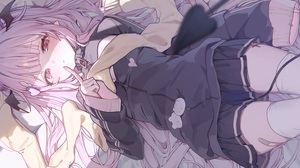 Anime Anime Girls Lying Down Lying On Back Band Aid Purple Hair Purple Eyes Demon Tail Horns Demon H 4100x2007 Wallpaper