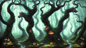 Spooky Forest Mushroom Digital Art Ai Art Trees 1920x1088 Wallpaper