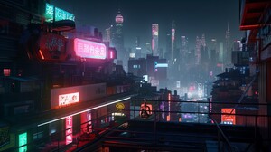 Ai Art Cyberpunk City Neon Rooftops City Lights Building Skyscraper Night 3854x2160 wallpaper
