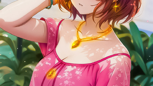 Anime Girls Anime Edit Vertical Necklace Earring Leaves Redhead Blue Eyes Petals Short Hair Ai Art 1440x1920 Wallpaper