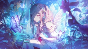 Akiyama Mizuki Forest Flowers Fairy Wings Twintails Skirt Butterflies Pink Hair Anime Girls 2048x1261 Wallpaper