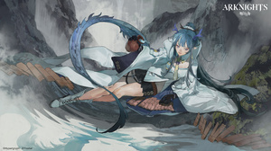 Arknights Ling Arknights Anime Girls Blue Hair Horns Tail Blue Eyes Pointy Ears 5866x3300 Wallpaper