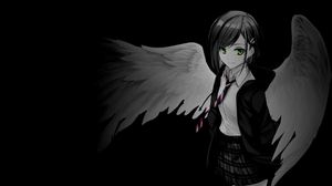 Anime Girls Selective Coloring Black Background Simple Background Dark Background Wings 1920x1080 Wallpaper