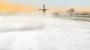 Digital Painting Digital Art Windmill Snow Nature Landscape 1920x1080 Wallpaper