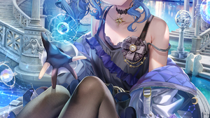 Anime Anime Girls Torino Akua Vertical Blue Hair Blue Eyes Headphones Dress Stairs Comet Looking At  1200x1835 Wallpaper