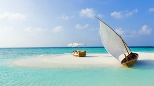 Beach Boat Holiday Lagoon Maldives Sea Summer Tropics 5499x3665 Wallpaper