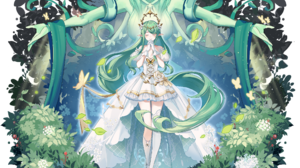 Aura Star Anime Girls Closed Eyes Pointy Ears Green Hair Birds Dress Bushes Flowers Artwork 2478x2500 Wallpaper