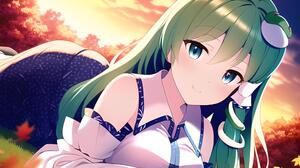 Anime Anime Girls Touhou Kochiya Sanae Long Hair Green Hair Solo Artwork Digital Art Fan Art Green E 2044x1364 Wallpaper