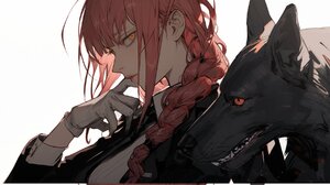 Makima Chainsaw Man Chainsaw Man Dog Looking At Viewer Braids Redhead Yellow Eyes Simple Background  2014x1000 wallpaper