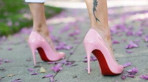 Women High Heels Louboutin Depth Of Field Legs Outdoors Tattoo Flower Petals 1430x953 Wallpaper