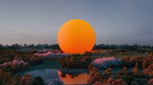 Landscape Digital Art Sun Water Reflection Sky Trees Nature 3840x2160 Wallpaper