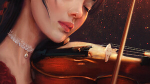 Mandy Jurgens Artwork Digital Art Digital Painting Violin Music Closed Eyes Necklace 1800x2808 Wallpaper