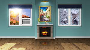Living Rooms Summer Winter Digital Art Window Sunlight Fireplace Picture Frames Swan 7000x3940 Wallpaper