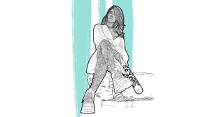 Sitting Shoes Long Hair Women Lips Legs Hair Over One Eye Baseball Bat Legs Crossed White Background 8109x4141 Wallpaper